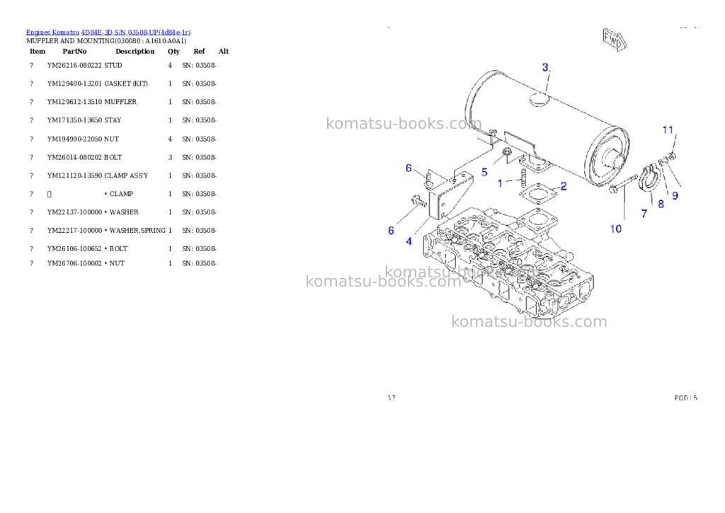 Komatsu 4D84E-3D S/N 03508-UP Parts catalog cover Page 7