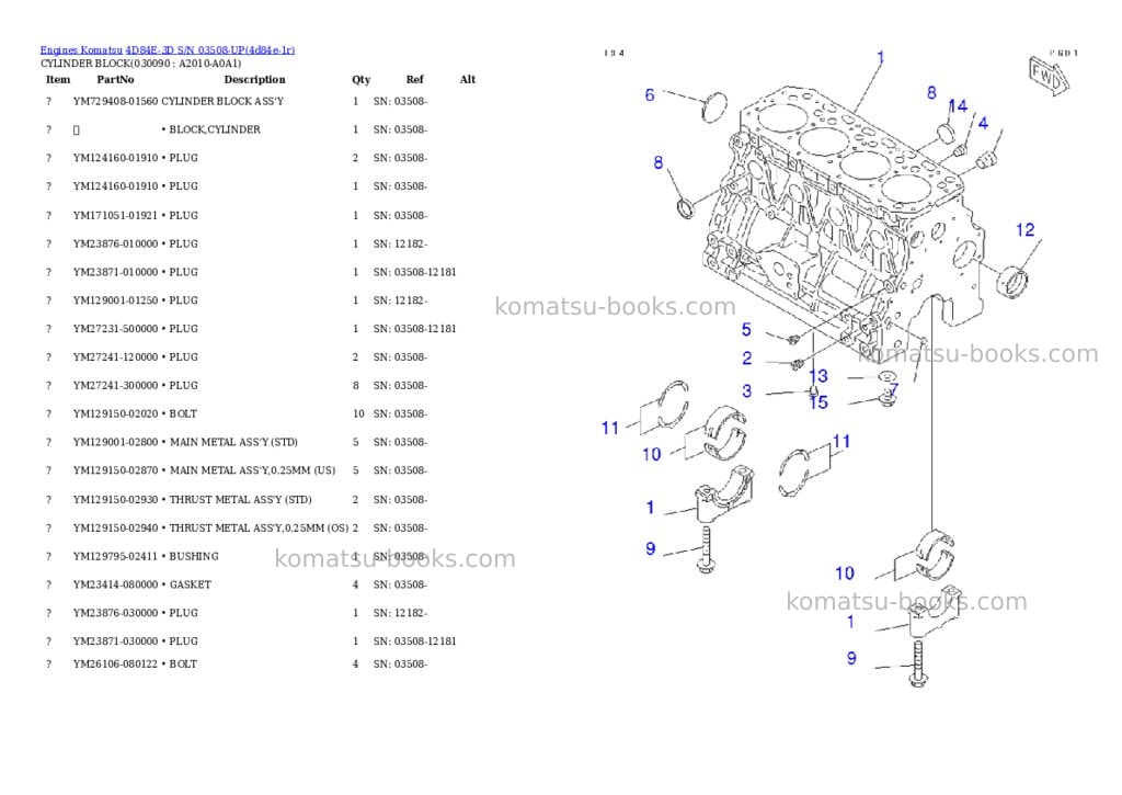 Komatsu 4D84E-3D S/N 03508-UP Parts catalog cover Page 8