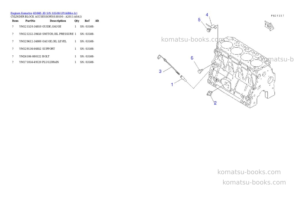 Komatsu 4D84E-3D S/N 03508-UP Parts catalog cover Page 9
