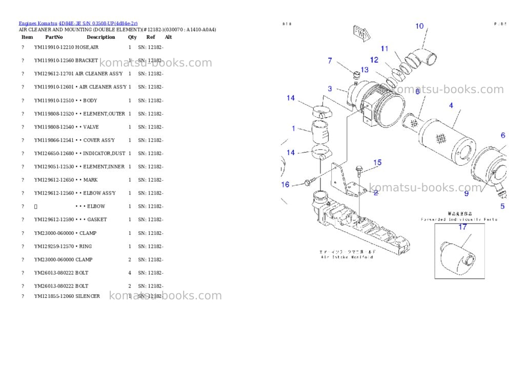 Komatsu 4D84E-3E S/N 03508-UP Parts catalog cover