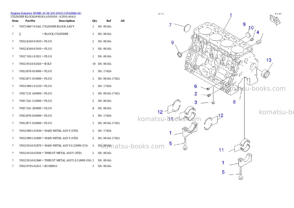 Komatsu 4d88e-3c-04 s/n 00101-up Parts catalog cover Komatsu 4d88e-3c-04 s/n 00101-up Parts catalog cover