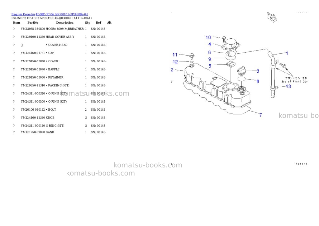 Komatsu 4d88e-3c-04 s/n 00101-up Parts catalog cover Page 3 Komatsu 4d88e-3c-04 s/n 00101-up Parts catalog cover Page 3