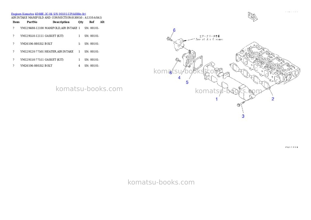 Komatsu 4d88e-3c-04 s/n 00101-up Parts catalog cover Page 4 Komatsu 4d88e-3c-04 s/n 00101-up Parts catalog cover Page 4
