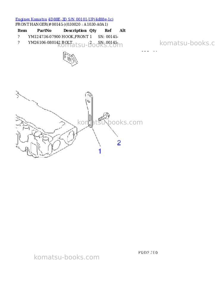 Komatsu 4d88e-3d s/n 00101-up Parts catalog cover