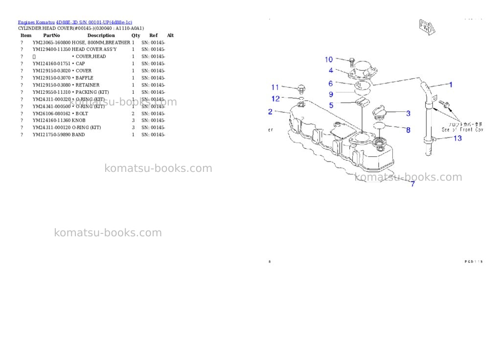Komatsu 4d88e-3d s/n 00101-up Parts catalog cover Page 3