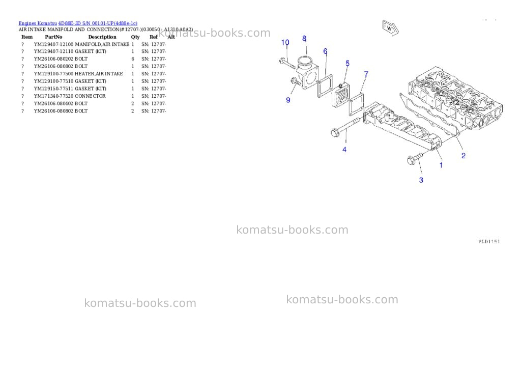 Komatsu 4d88e-3d s/n 00101-up Parts catalog cover Page 4
