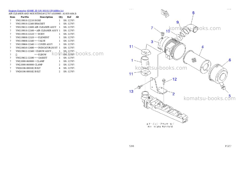 Komatsu 4d88e-3d s/n 00101-up Parts catalog cover Page 5
