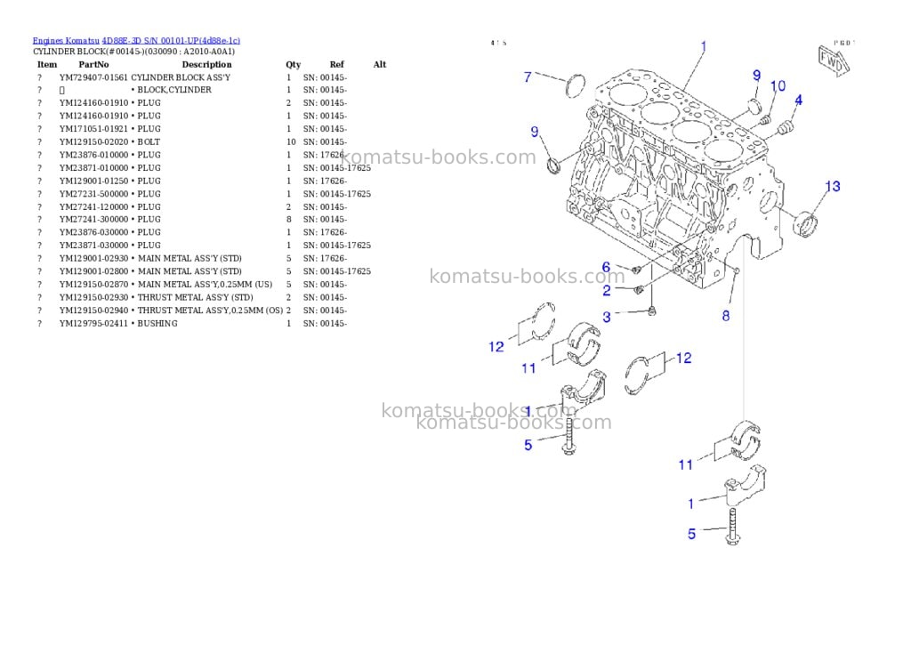Komatsu 4d88e-3d s/n 00101-up Parts catalog cover Page 8