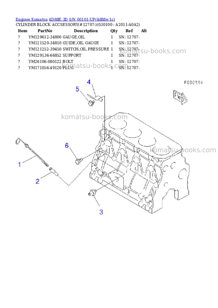 Komatsu 4d88e-3d s/n 00101-up Parts catalog cover Page 9