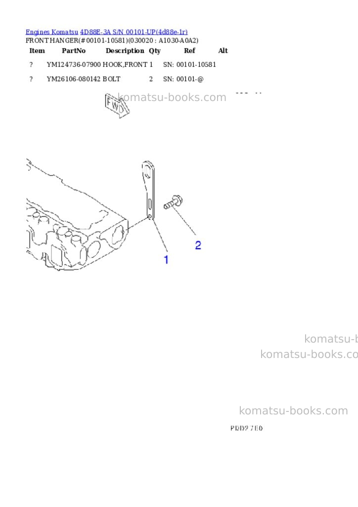 Komatsu 4d88e-3a s/n 00101-up Parts catalog cover