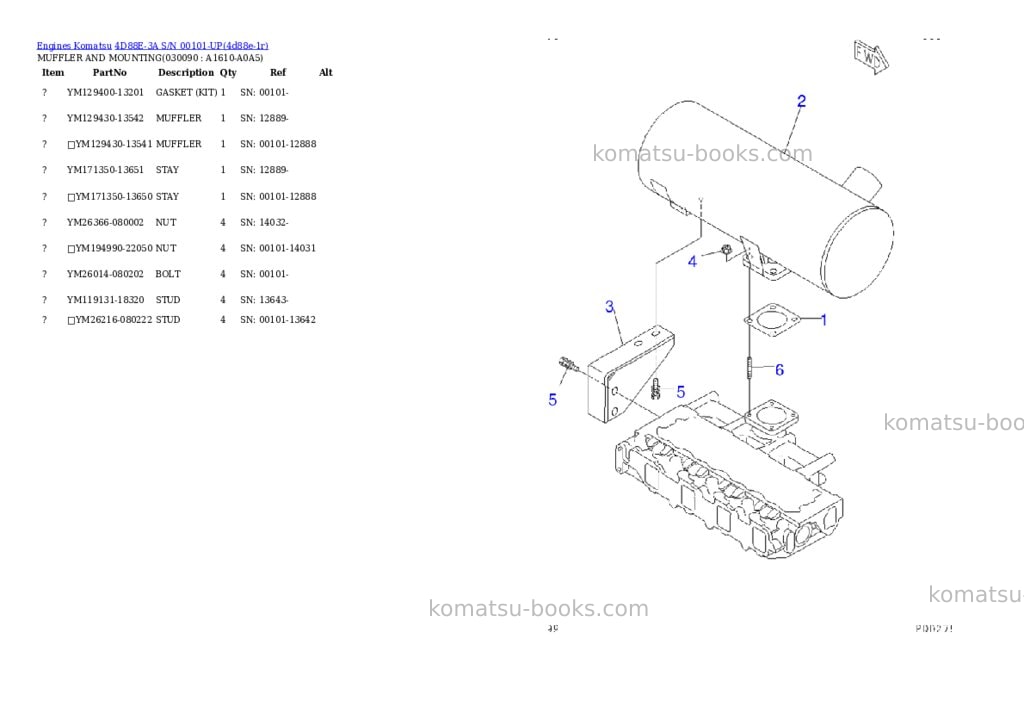 Komatsu 4d88e-3a s/n 00101-up Parts catalog cover Page 8