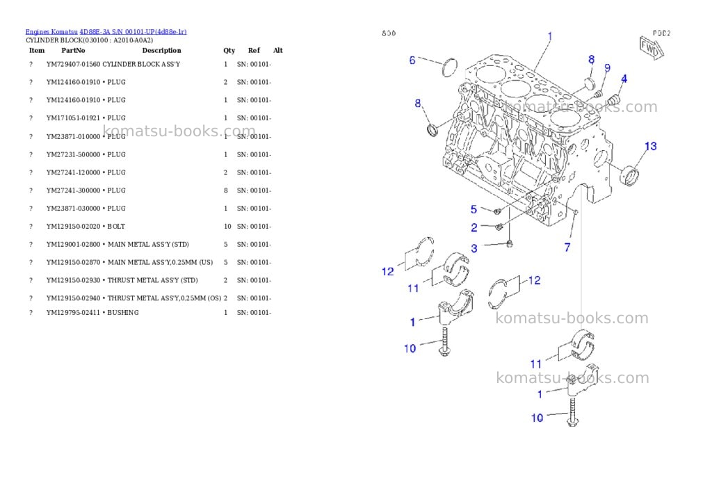 Komatsu 4d88e-3a s/n 00101-up Parts catalog cover Page 9