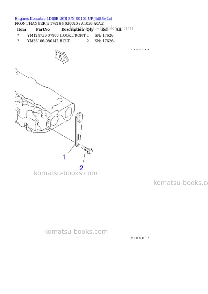Komatsu 4d88e-3gb s/n 00101-up Parts catalog cover Komatsu 4d88e-3gb s/n 00101-up Parts catalog cover