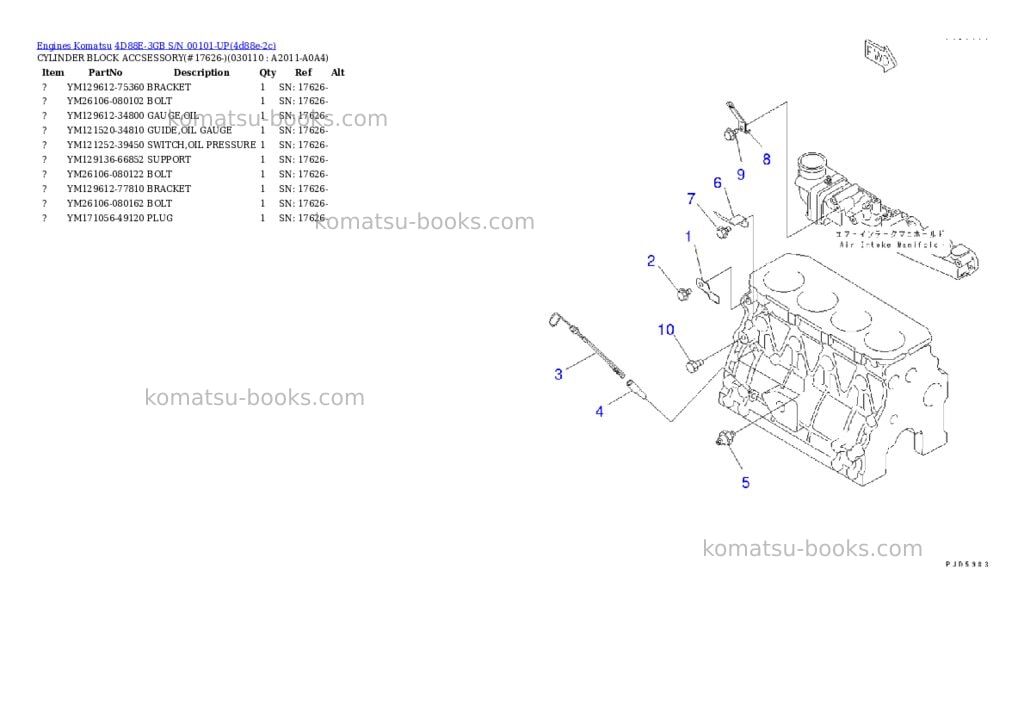 Komatsu 4d88e-3gb s/n 00101-up Parts catalog cover Page 10 Komatsu 4d88e-3gb s/n 00101-up Parts catalog cover Page 10
