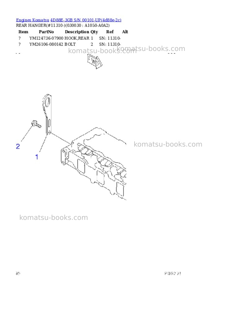 Komatsu 4d88e-3gb s/n 00101-up Parts catalog cover Page 2 Komatsu 4d88e-3gb s/n 00101-up Parts catalog cover Page 2