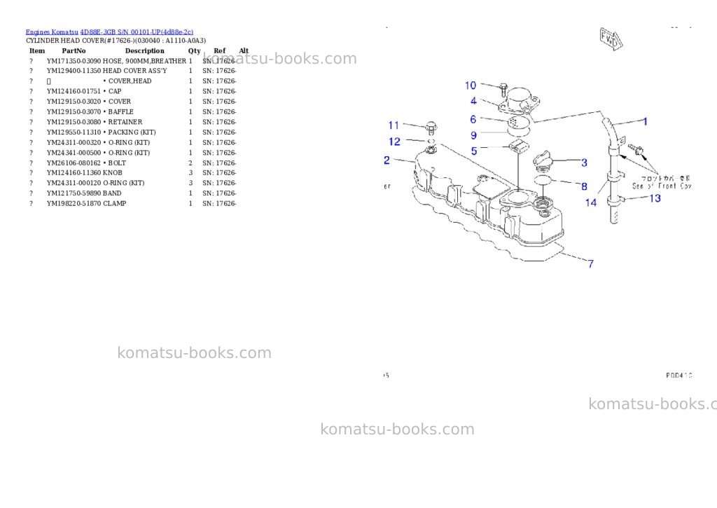 Komatsu 4d88e-3gb s/n 00101-up Parts catalog cover Page 3 Komatsu 4d88e-3gb s/n 00101-up Parts catalog cover Page 3