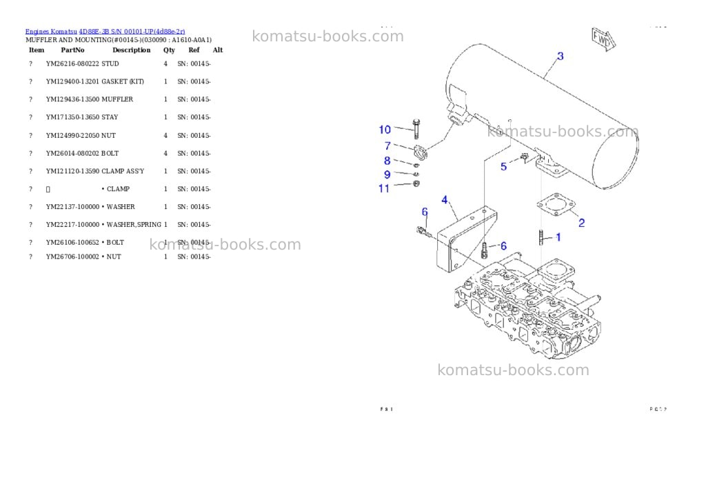 Komatsu 4D88E-3B S/N 00101-UP Parts catalog cover
