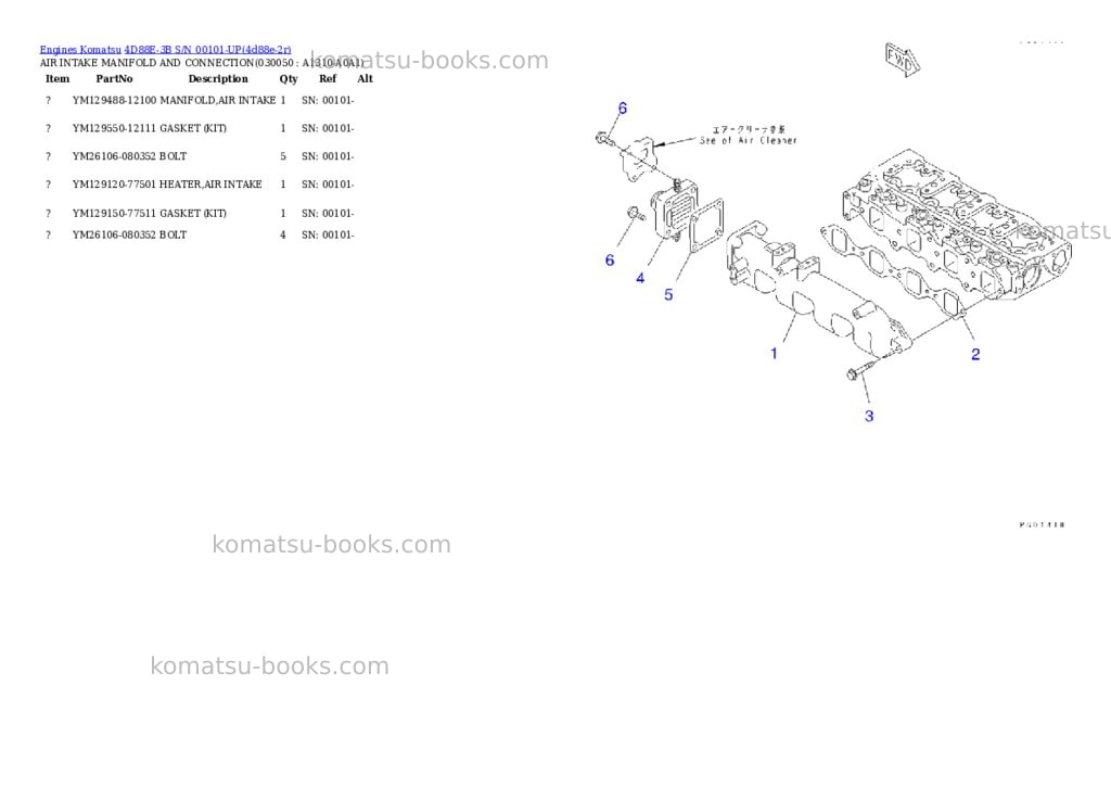 Komatsu 4D88E-3B S/N 00101-UP Parts catalog cover Page 4