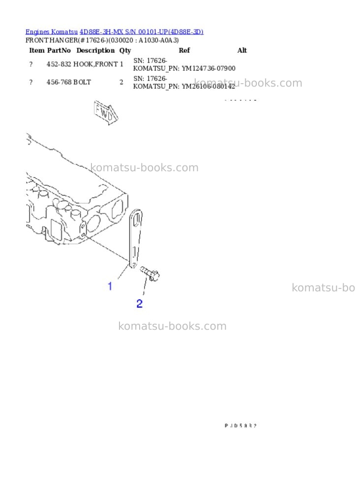 Komatsu 4d88e-3h-mx s/n 00101-up Parts catalog cover