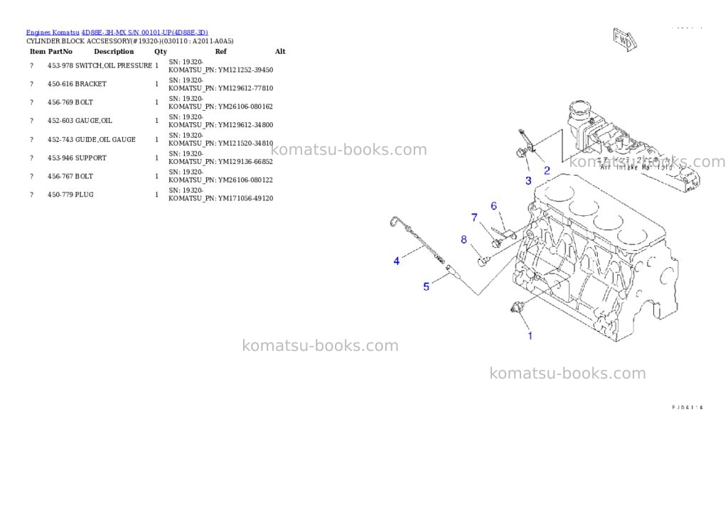 Komatsu 4d88e-3h-mx s/n 00101-up Parts catalog cover Page 10