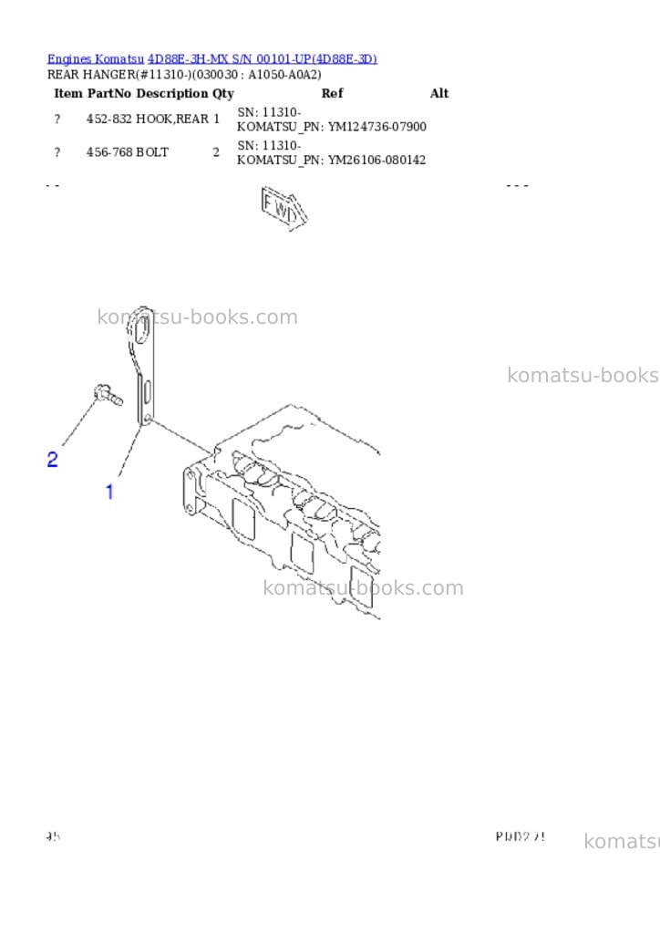 Komatsu 4d88e-3h-mx s/n 00101-up Parts catalog cover Page 2