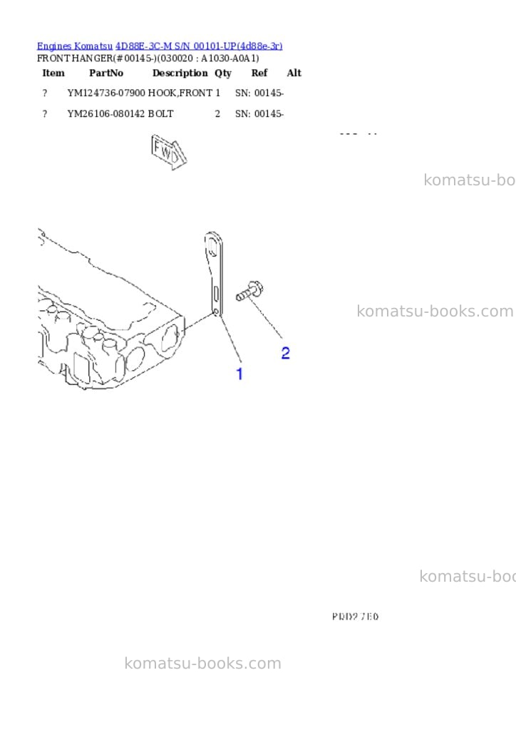 Komatsu 4d88e-3c-m s/n 00101-up Parts catalog cover Komatsu 4d88e-3c-m s/n 00101-up Parts catalog cover