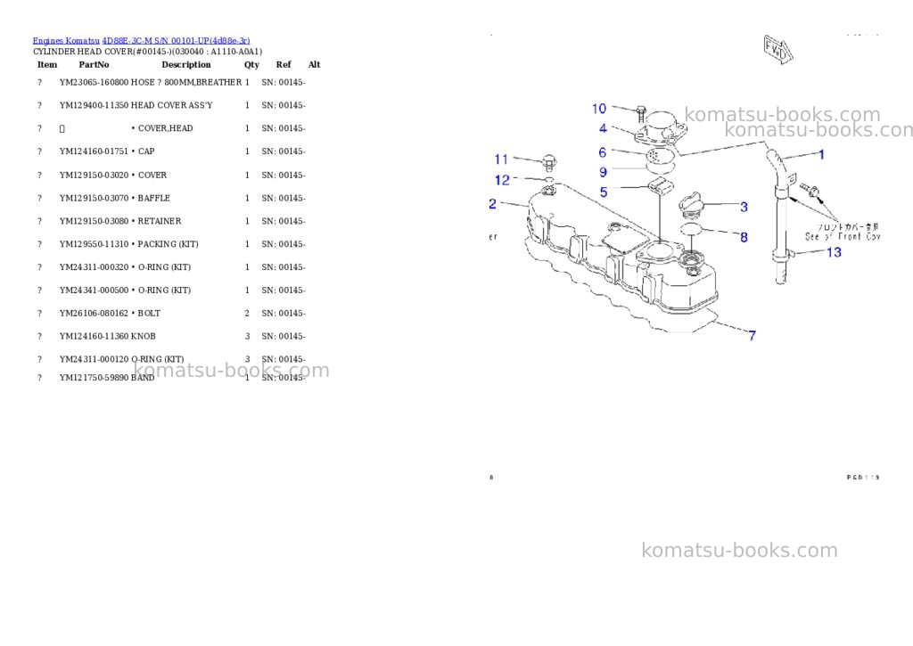 Komatsu 4d88e-3c-m s/n 00101-up Parts catalog cover Page 3 Komatsu 4d88e-3c-m s/n 00101-up Parts catalog cover Page 3
