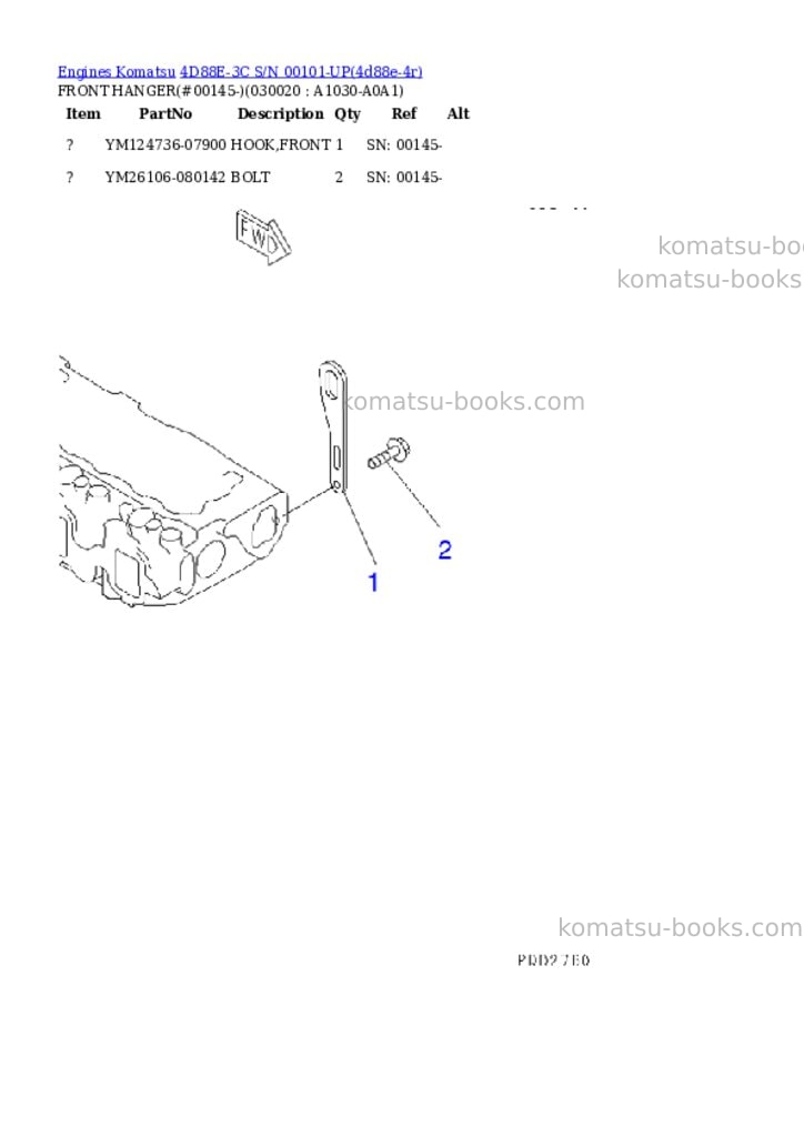 Komatsu 4D88E-3C S/N 00101-UP Parts catalog cover Komatsu 4D88E-3C S/N 00101-UP Parts catalog cover