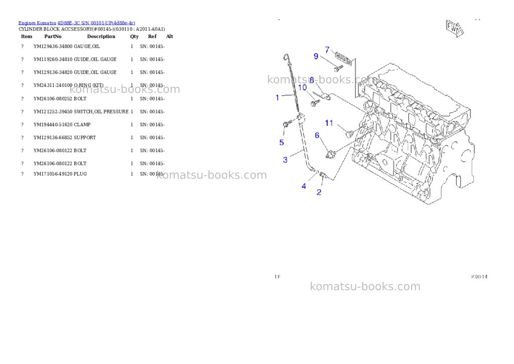 Komatsu 4D88E-3C S/N 00101-UP Parts catalog cover Page 10 Komatsu 4D88E-3C S/N 00101-UP Parts catalog cover Page 10