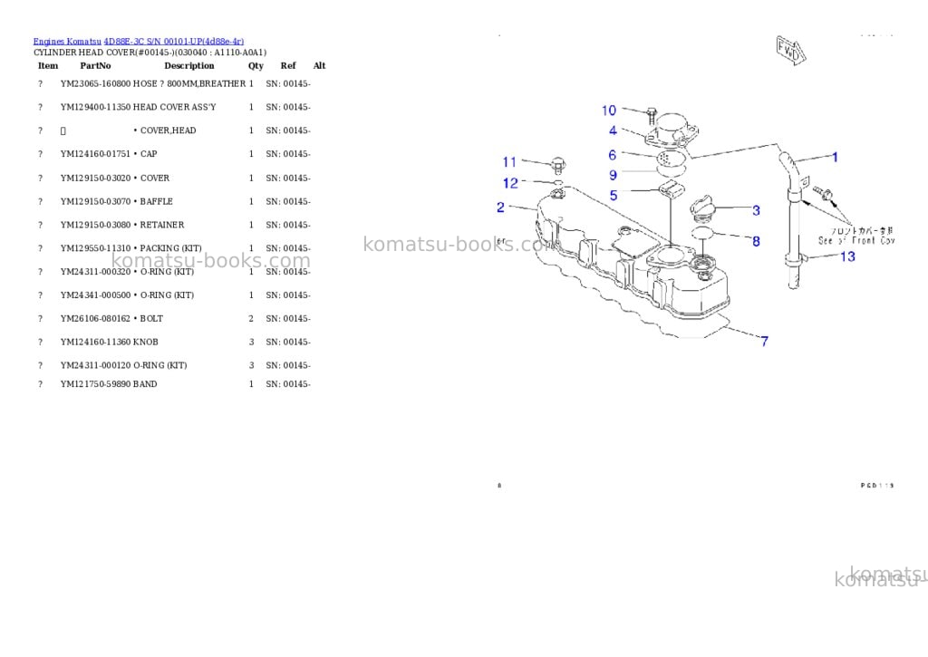 Komatsu 4D88E-3C S/N 00101-UP Parts catalog cover Page 3 Komatsu 4D88E-3C S/N 00101-UP Parts catalog cover Page 3
