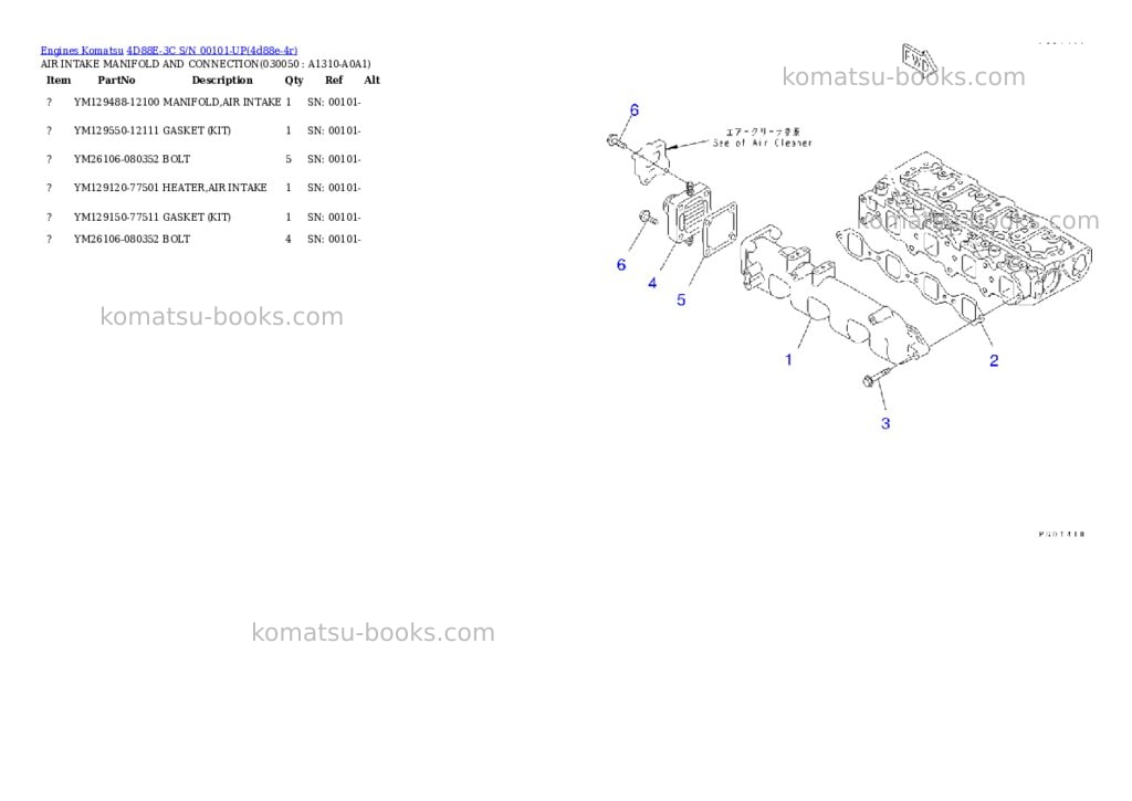 Komatsu 4D88E-3C S/N 00101-UP Parts catalog cover Page 4 Komatsu 4D88E-3C S/N 00101-UP Parts catalog cover Page 4