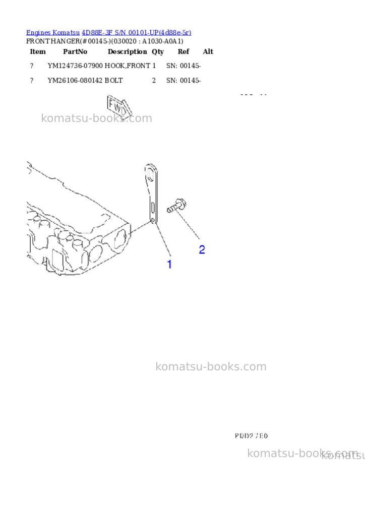 Komatsu 4d88e-3f s/n 00101-up Parts catalog cover