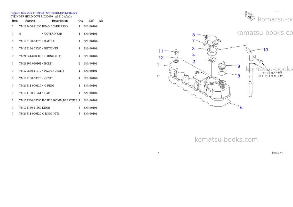 Komatsu 4d88e-3f s/n 00101-up Parts catalog cover Page 3