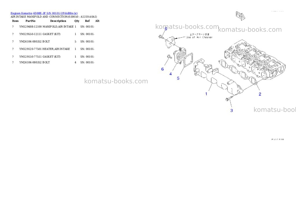 Komatsu 4d88e-3f s/n 00101-up Parts catalog cover Page 4