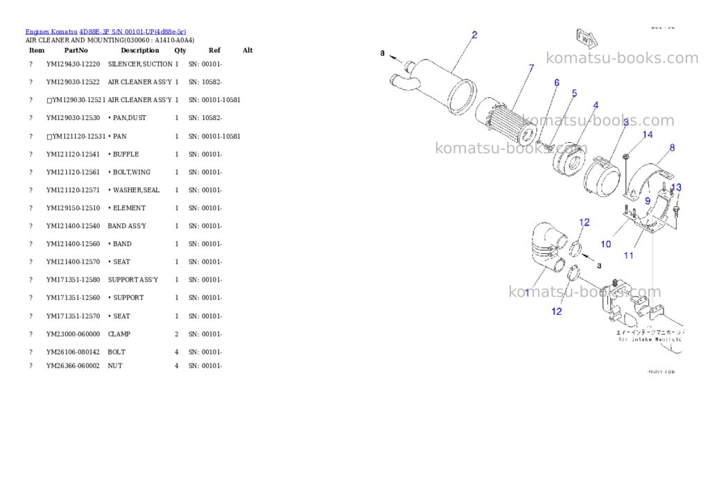 Komatsu 4d88e-3f s/n 00101-up Parts catalog cover Page 5