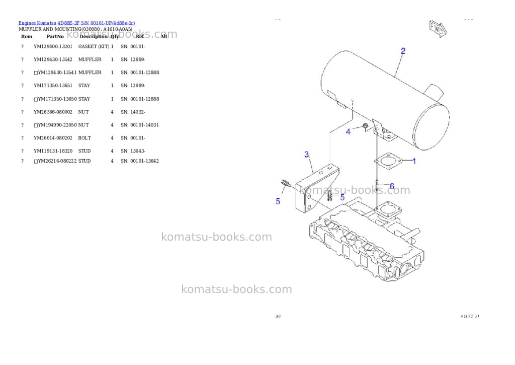 Komatsu 4d88e-3f s/n 00101-up Parts catalog cover Page 7