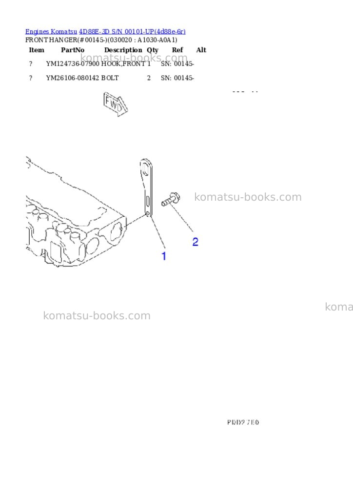 Komatsu 4D88E-3D S/N 00101-UP Parts catalog cover