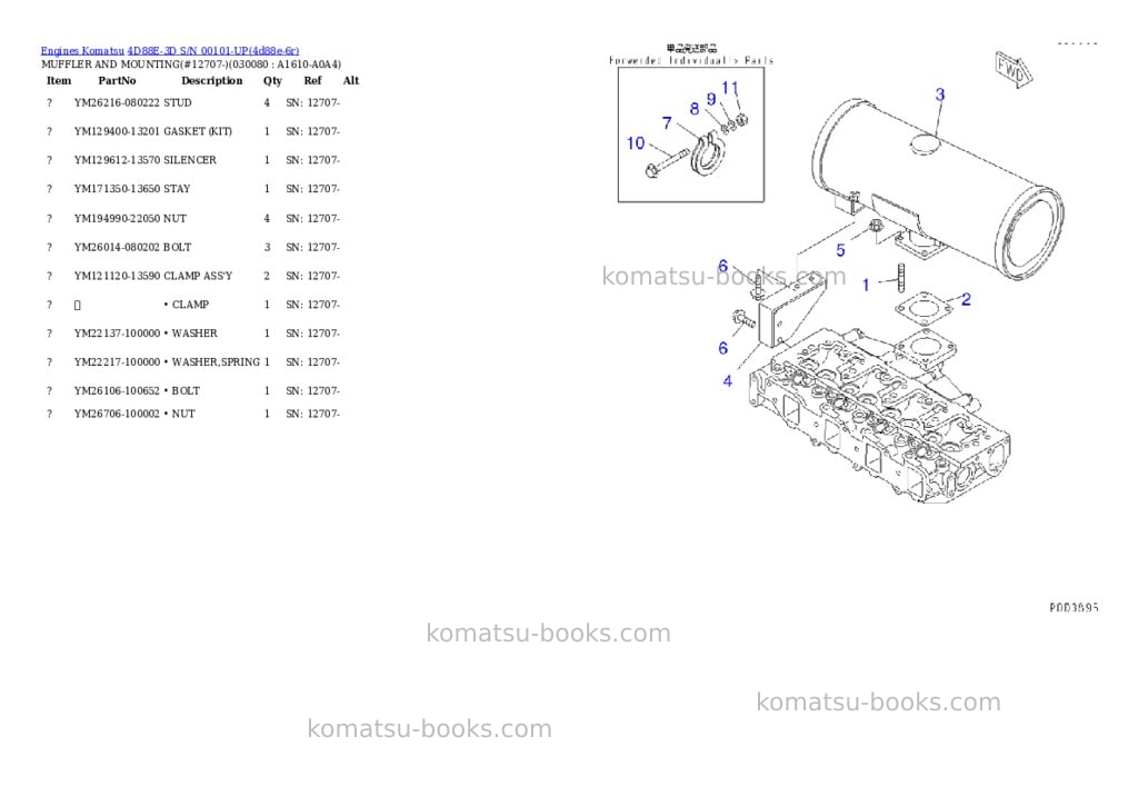 Komatsu 4D88E-3D S/N 00101-UP Parts catalog cover Page 7