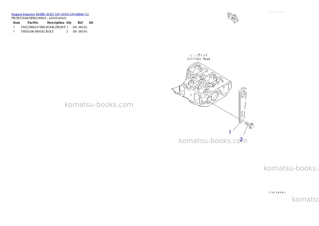 Komatsu 4d88e-5x-bc s/n 00101-up Parts catalog cover Komatsu 4d88e-5x-bc s/n 00101-up Parts catalog cover