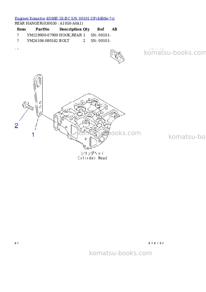 Komatsu 4d88e-5x-bc s/n 00101-up Parts catalog cover Page 2 Komatsu 4d88e-5x-bc s/n 00101-up Parts catalog cover Page 2