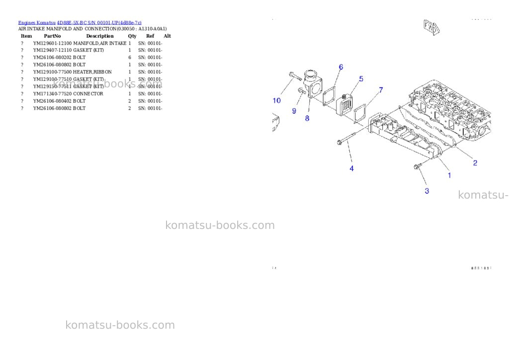 Komatsu 4d88e-5x-bc s/n 00101-up Parts catalog cover Page 4 Komatsu 4d88e-5x-bc s/n 00101-up Parts catalog cover Page 4