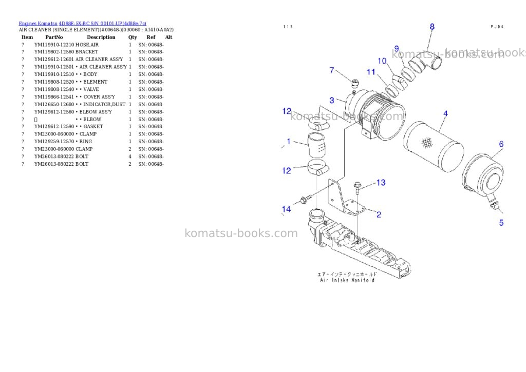 Komatsu 4d88e-5x-bc s/n 00101-up Parts catalog cover Page 5 Komatsu 4d88e-5x-bc s/n 00101-up Parts catalog cover Page 5
