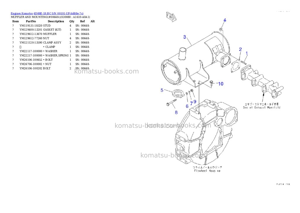 Komatsu 4d88e-5x-bc s/n 00101-up Parts catalog cover Page 7 Komatsu 4d88e-5x-bc s/n 00101-up Parts catalog cover Page 7