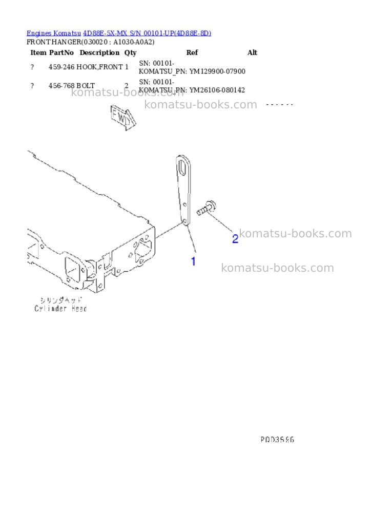 Komatsu 4d88e-5x-mx s/n 00101-up Parts catalog cover Komatsu 4d88e-5x-mx s/n 00101-up Parts catalog cover