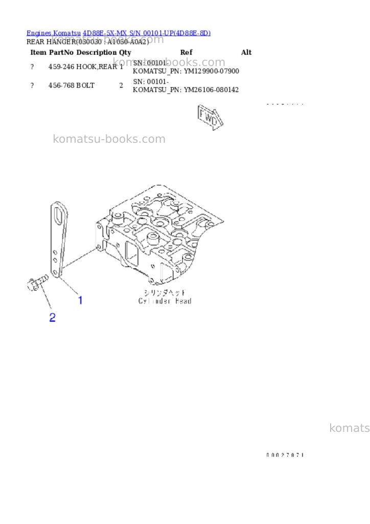 Komatsu 4d88e-5x-mx s/n 00101-up Parts catalog cover Page 2 Komatsu 4d88e-5x-mx s/n 00101-up Parts catalog cover Page 2