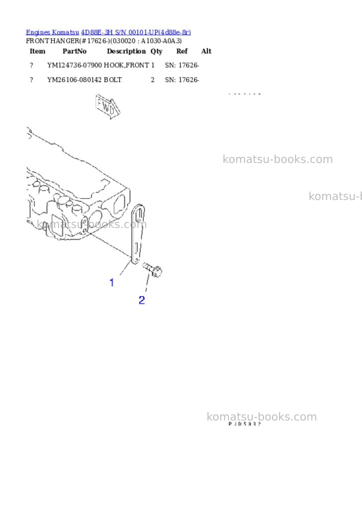 Komatsu 4D88E-3H S/N 00101-UP Parts catalog cover Komatsu 4D88E-3H S/N 00101-UP Parts catalog cover