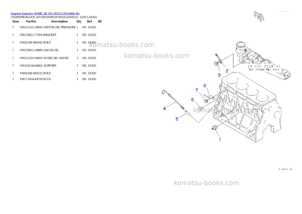 Komatsu 4D88E-3H S/N 00101-UP Parts catalog cover Page 10 Komatsu 4D88E-3H S/N 00101-UP Parts catalog cover Page 10