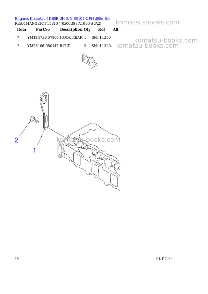 Komatsu 4D88E-3H S/N 00101-UP Parts catalog cover Page 2 Komatsu 4D88E-3H S/N 00101-UP Parts catalog cover Page 2