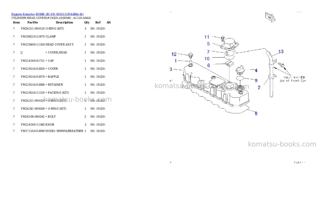 Komatsu 4D88E-3H S/N 00101-UP Parts catalog cover Page 3 Komatsu 4D88E-3H S/N 00101-UP Parts catalog cover Page 3