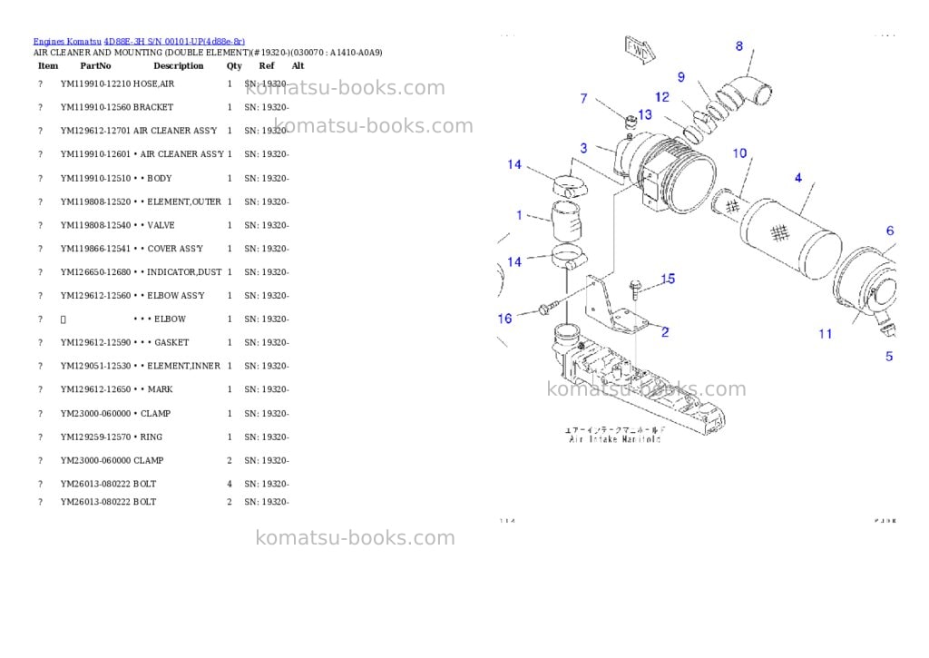 Komatsu 4D88E-3H S/N 00101-UP Parts catalog cover Page 6 Komatsu 4D88E-3H S/N 00101-UP Parts catalog cover Page 6